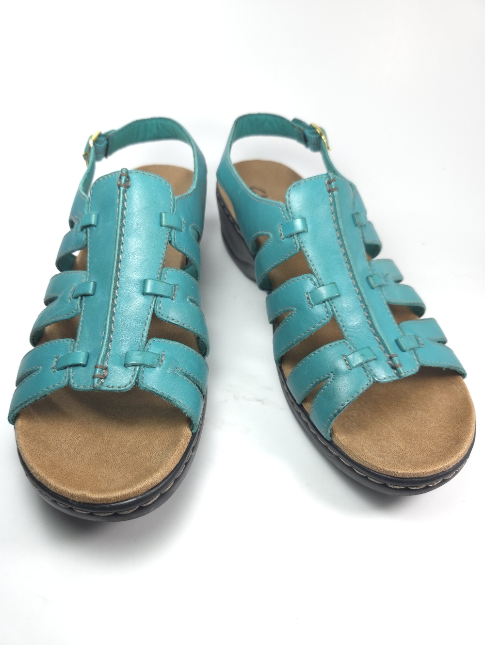 Clarks Lexi Marigold Teal Leather Strappy Wedge Sandals W 11 - Picture 5 of 14